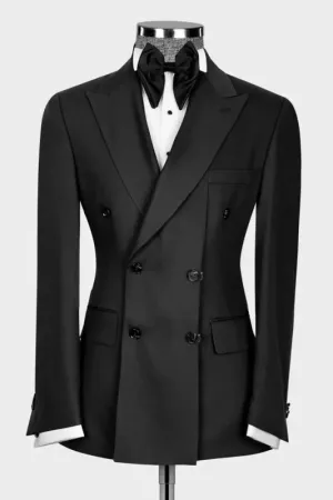 Stylish Black Peaked Lapel Double Breasted Prom Suits Slim Fit Tuxedo