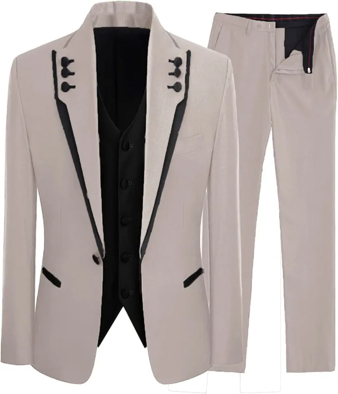 Stylish Flesh Shawl Lapel Three Pieces Prom Suits Wedding Groomen tuxedos
