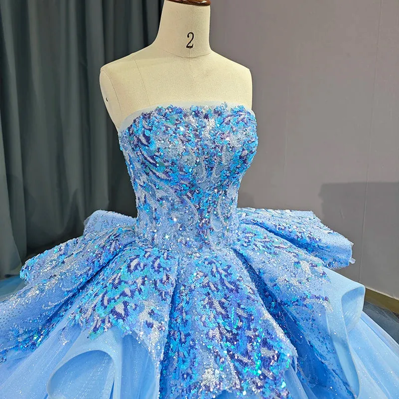 Stylish Strapless Lace Up Quinceanera Dresses Sequins Ball Gown