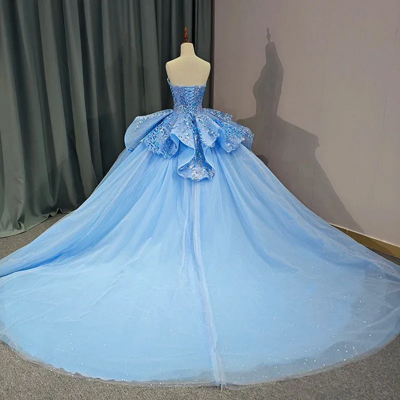 Stylish Strapless Lace Up Quinceanera Dresses Sequins Ball Gown