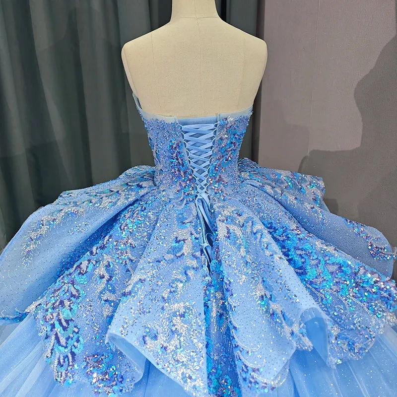 Stylish Strapless Lace Up Quinceanera Dresses Sequins Ball Gown