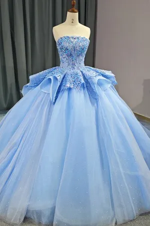 Stylish Strapless Lace Up Quinceanera Dresses Sequins Ball Gown