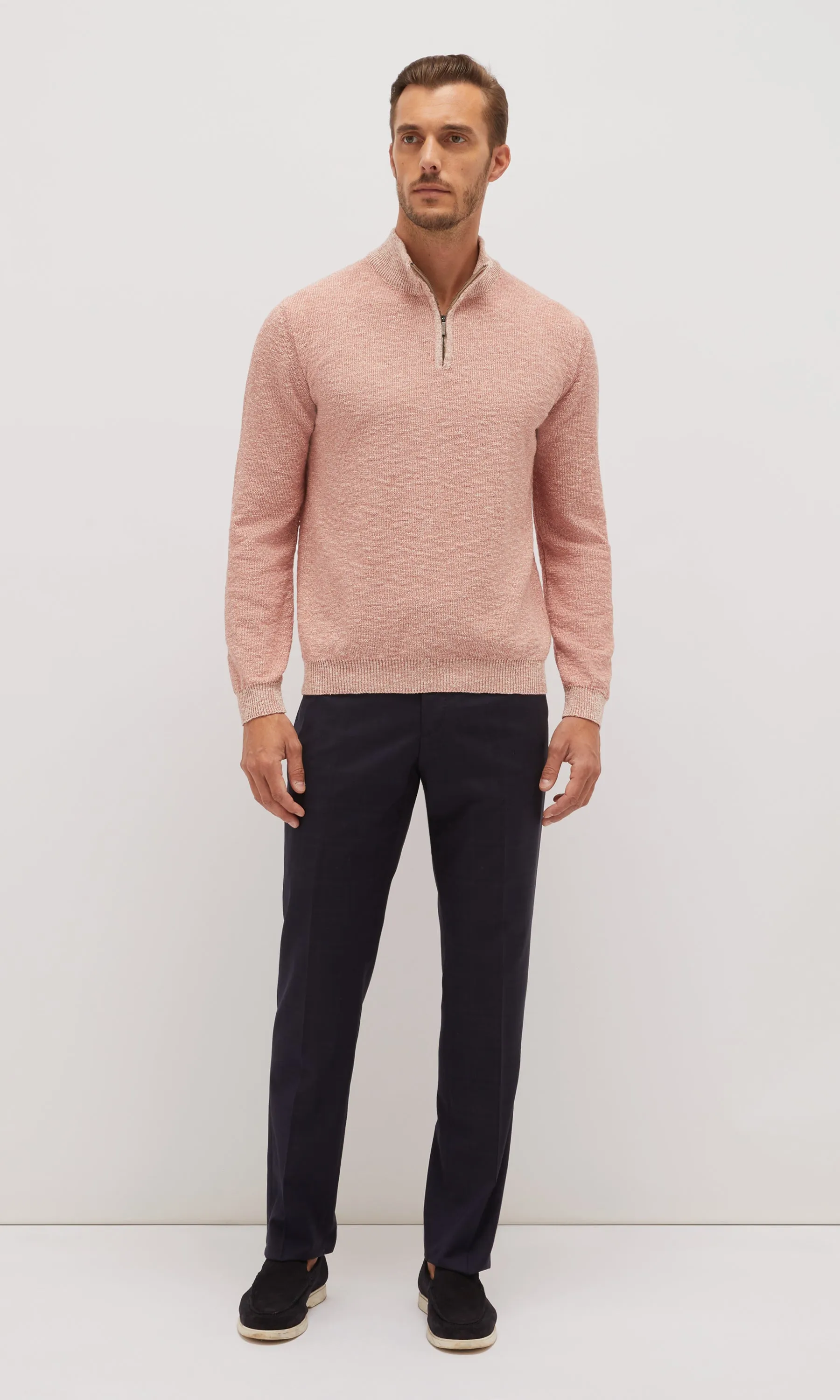 SUMMER MOULINE MOCK ZIP SWEATER - LOBSTER
