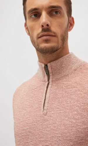 SUMMER MOULINE MOCK ZIP SWEATER - LOBSTER