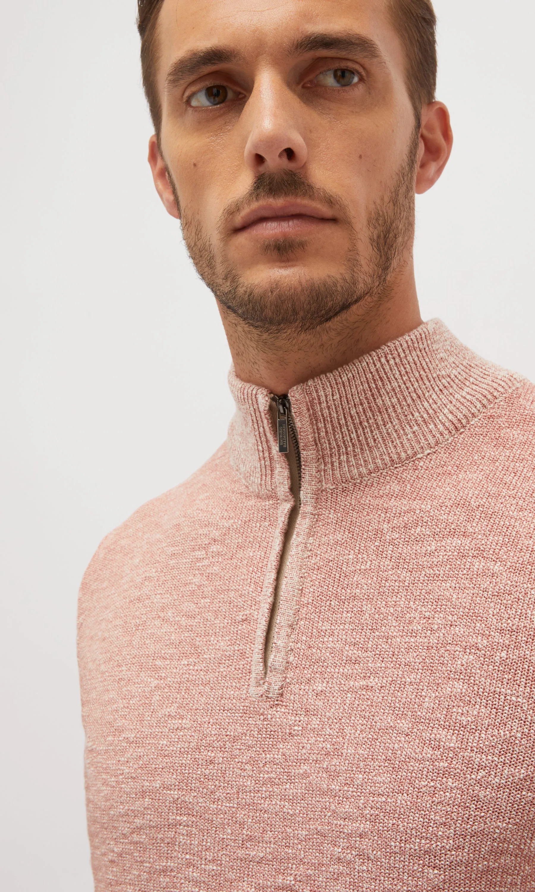 SUMMER MOULINE MOCK ZIP SWEATER - LOBSTER