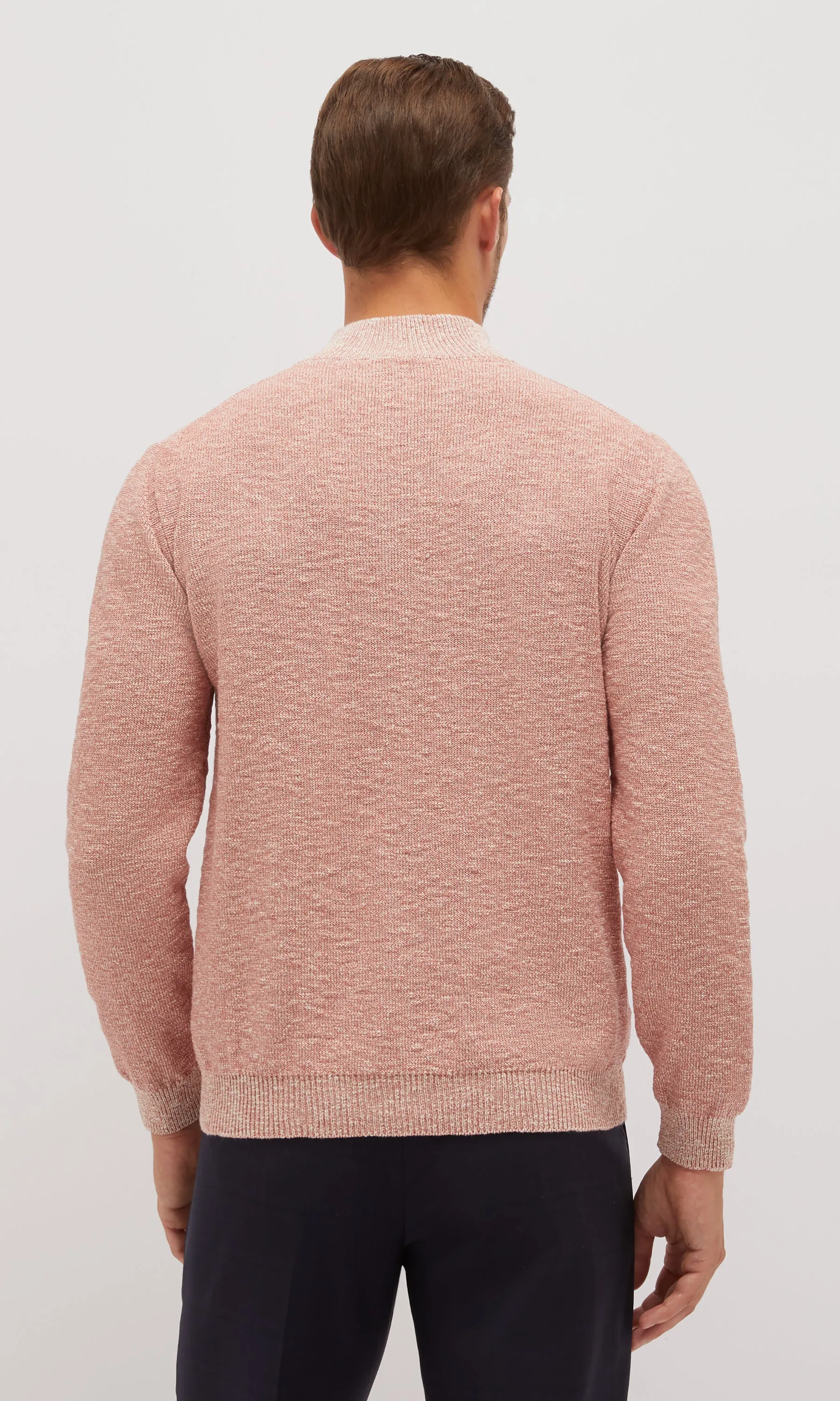 SUMMER MOULINE MOCK ZIP SWEATER - LOBSTER