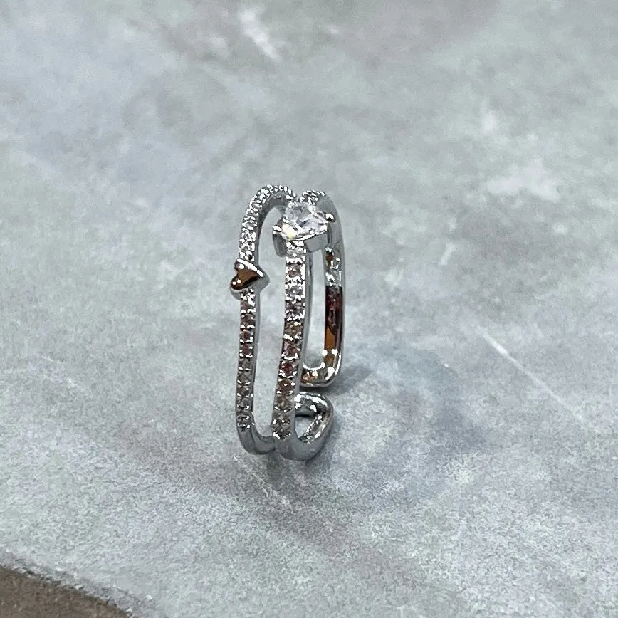 Sweet Heart Sparkling Stone Adjustable Band Ring, Elegant 