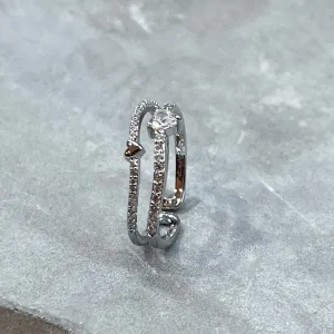 Sweet Heart Sparkling Stone Adjustable Band Ring, Elegant 