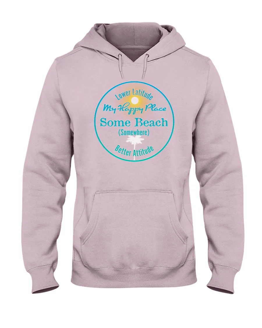 Unisex Some Beach Somewhere Happy Place Fleece Hoodie Sunshine Palm Tree