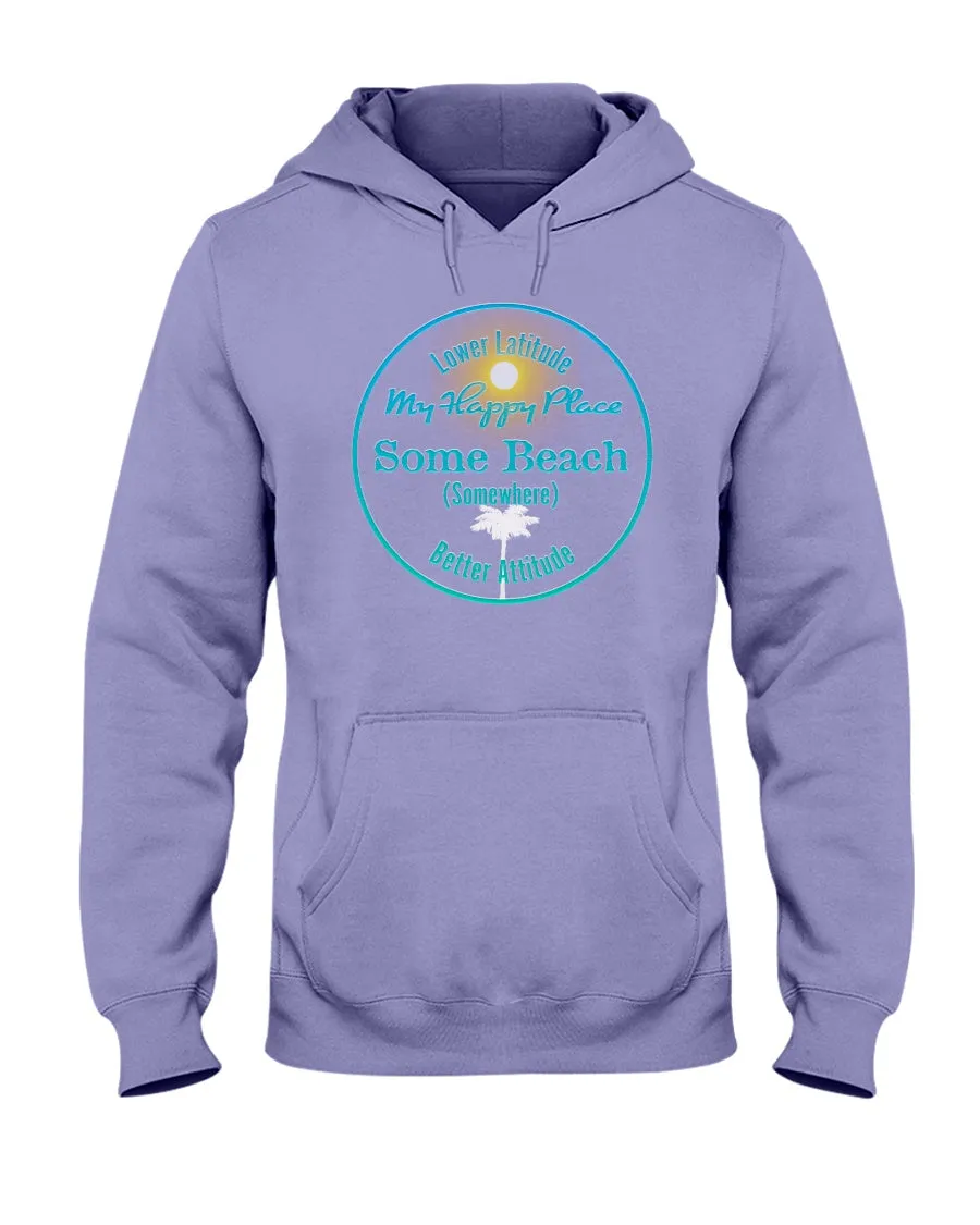 Unisex Some Beach Somewhere Happy Place Fleece Hoodie Sunshine Palm Tree