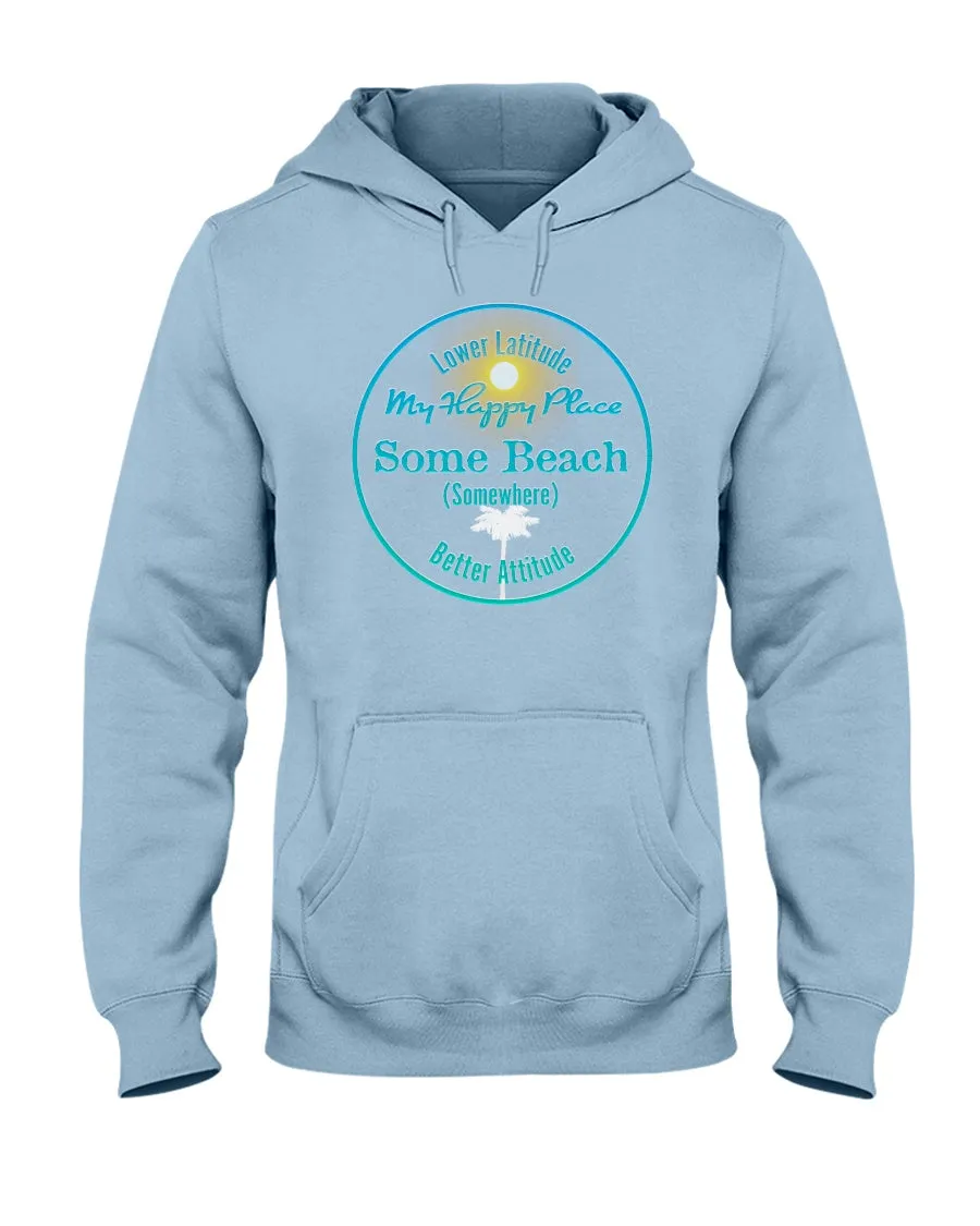 Unisex Some Beach Somewhere Happy Place Fleece Hoodie Sunshine Palm Tree