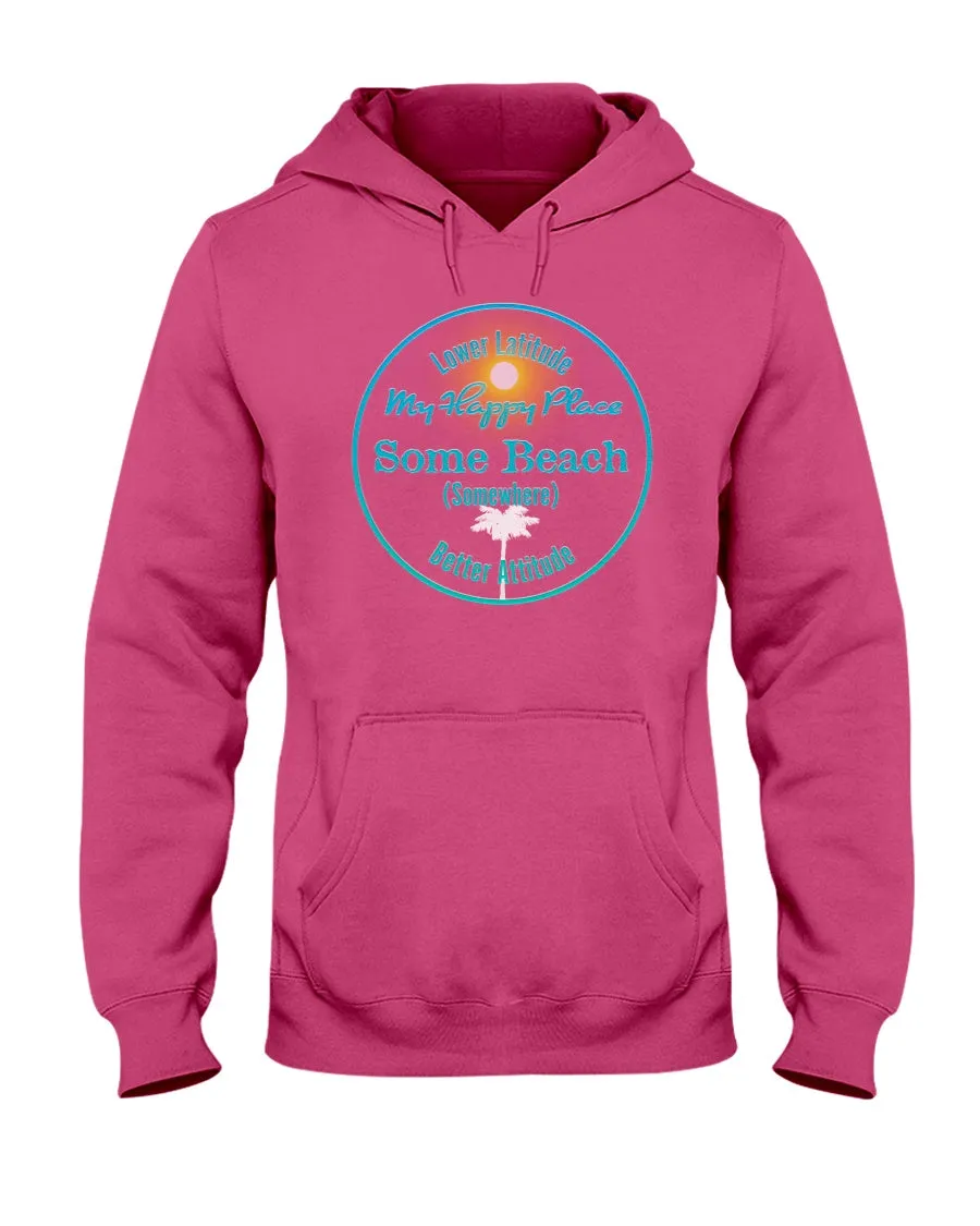 Unisex Some Beach Somewhere Happy Place Fleece Hoodie Sunshine Palm Tree