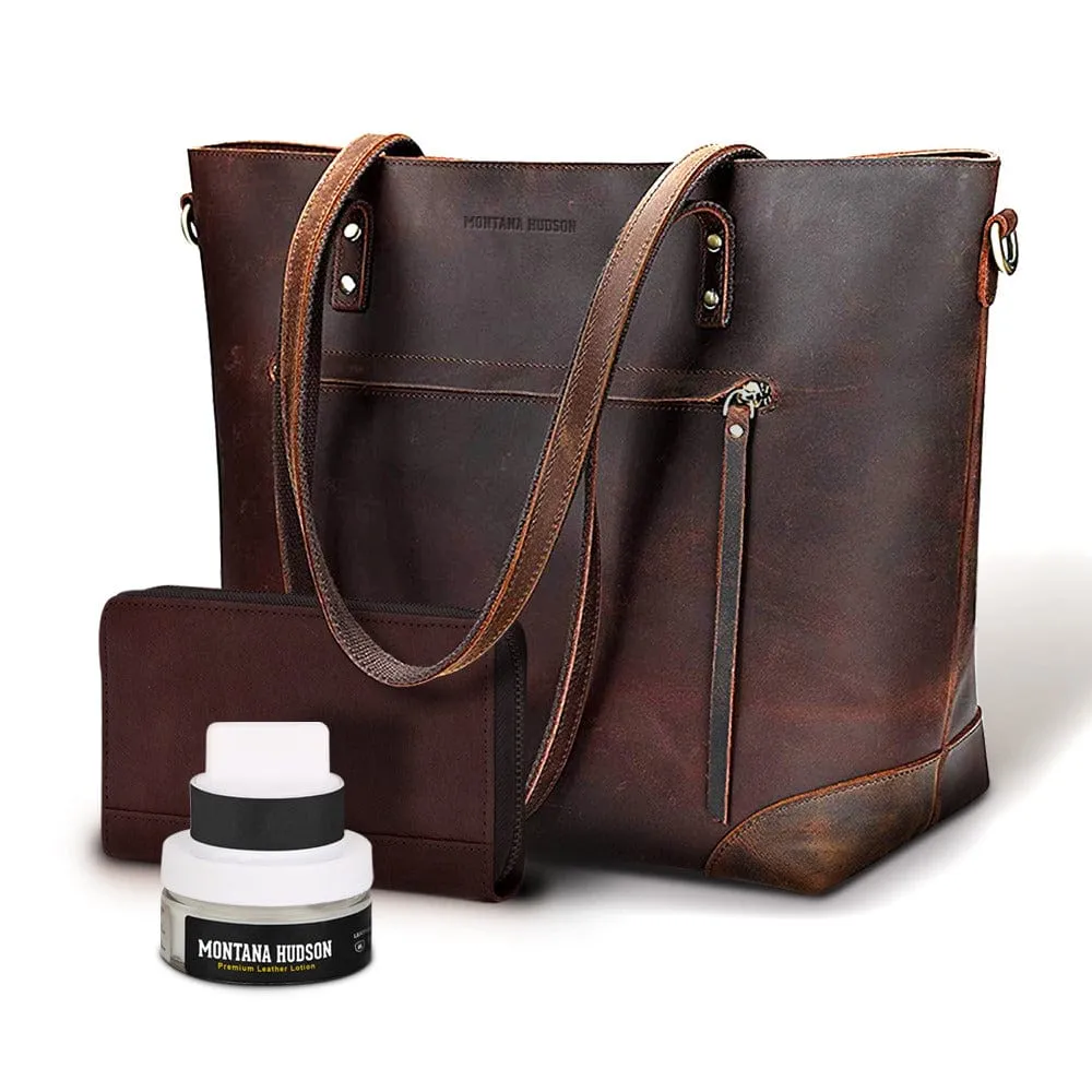 Vintage Eva Leather Zip Tote   FREE Matching Wallet & Leather Lotion