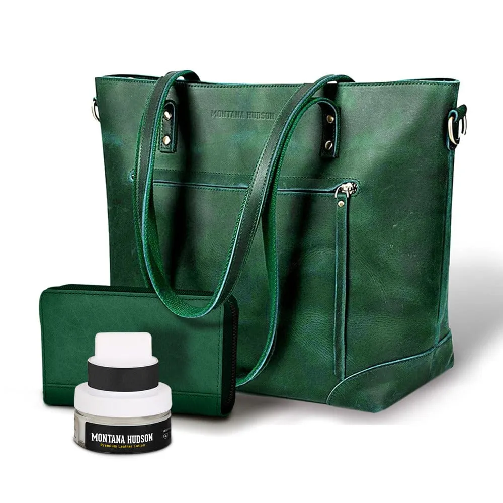 Vintage Eva Leather Zip Tote   FREE Matching Wallet & Leather Lotion