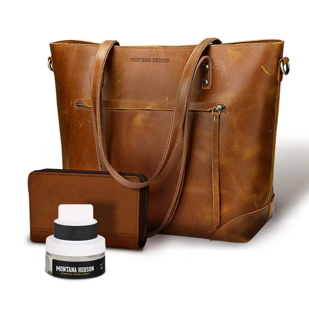 Vintage Eva Leather Zip Tote   FREE Matching Wallet & Leather Lotion