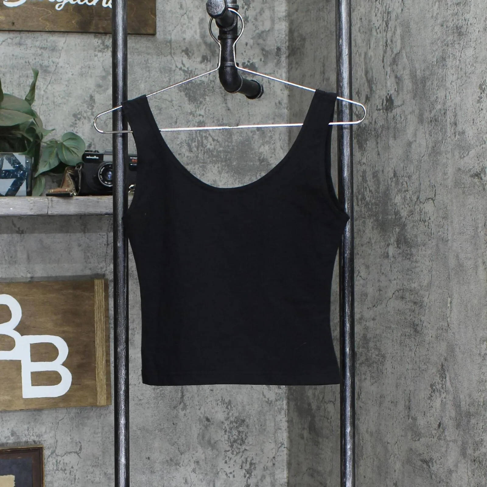 Vintage Stretch Lightweight Scoop Tank Top Black See Measurements