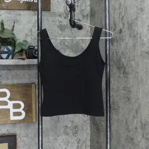 Vintage Stretch Lightweight Scoop Tank Top Black See Measurements