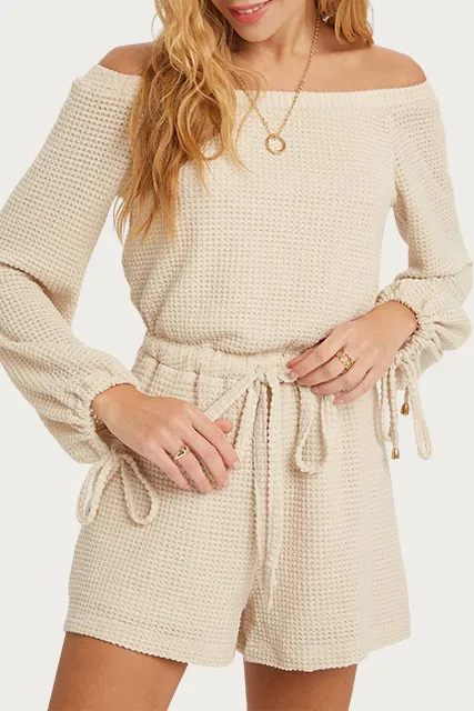 WAFFLE-KNIT OFF-THE SHOULDER ROMPER