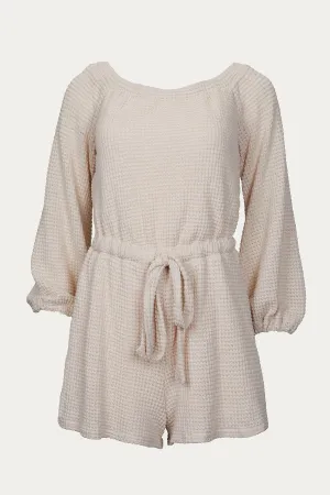 WAFFLE-KNIT OFF-THE SHOULDER ROMPER