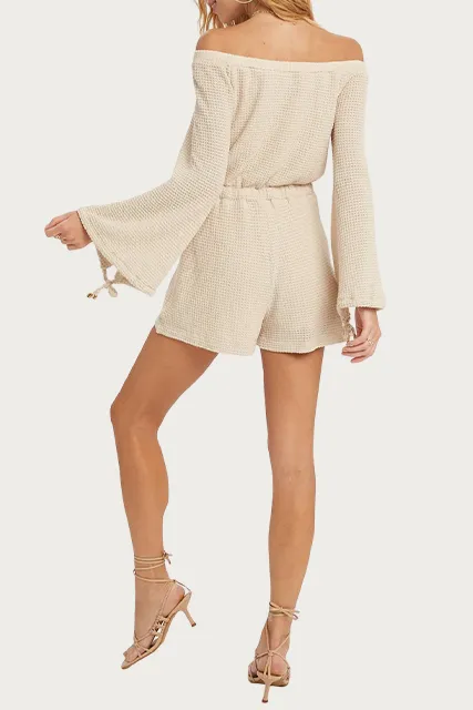 WAFFLE-KNIT OFF-THE SHOULDER ROMPER