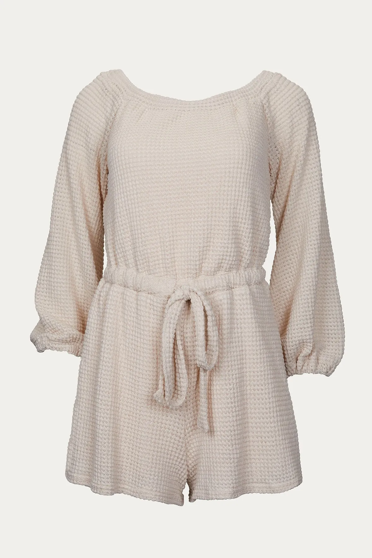WAFFLE-KNIT OFF-THE SHOULDER ROMPER