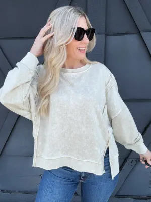 Washed Extended Shoulder Crewneck In Oatmeal