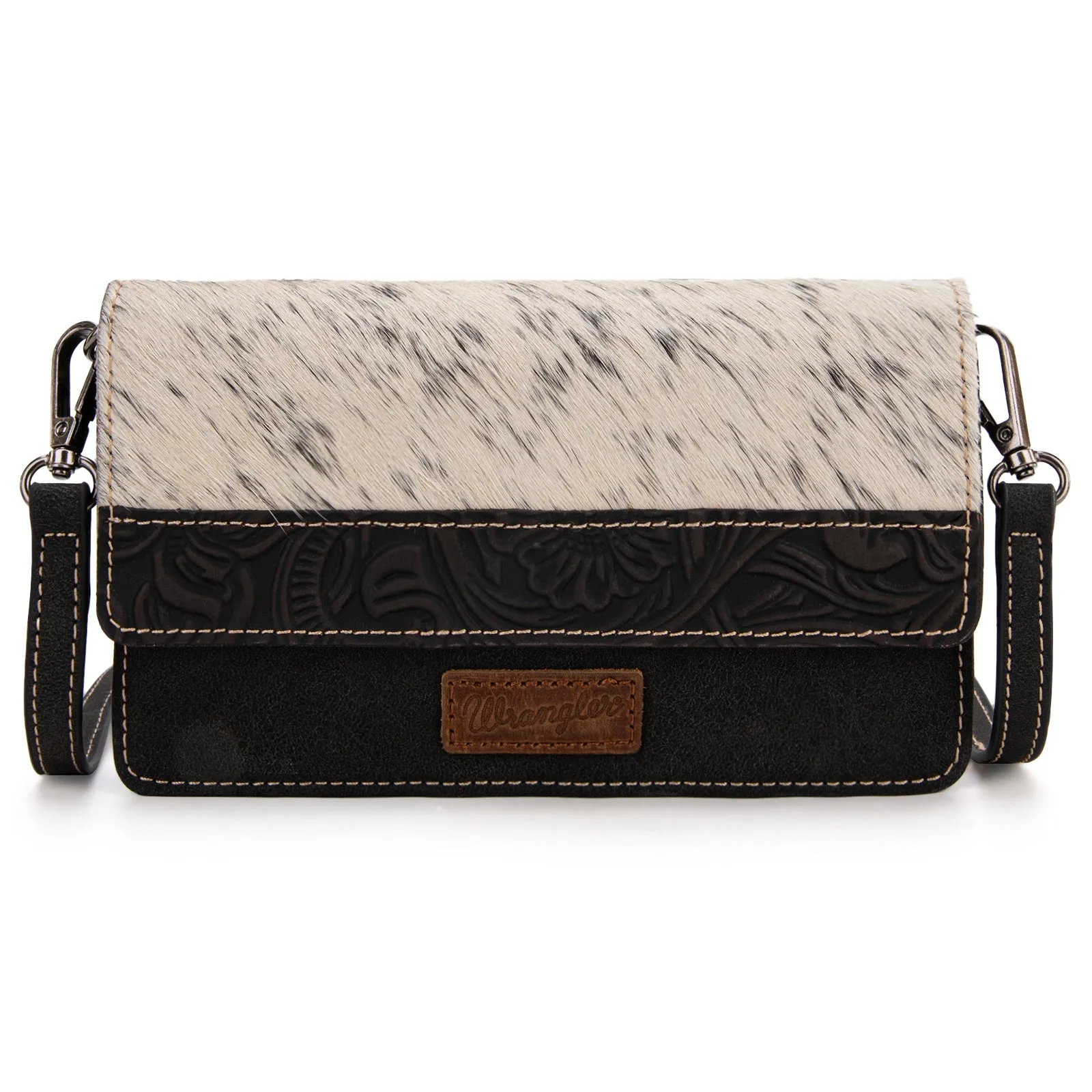 WG169-W030  Wrangler Genuine Hair-On Cowhide Wallet/Crossbody  -Black