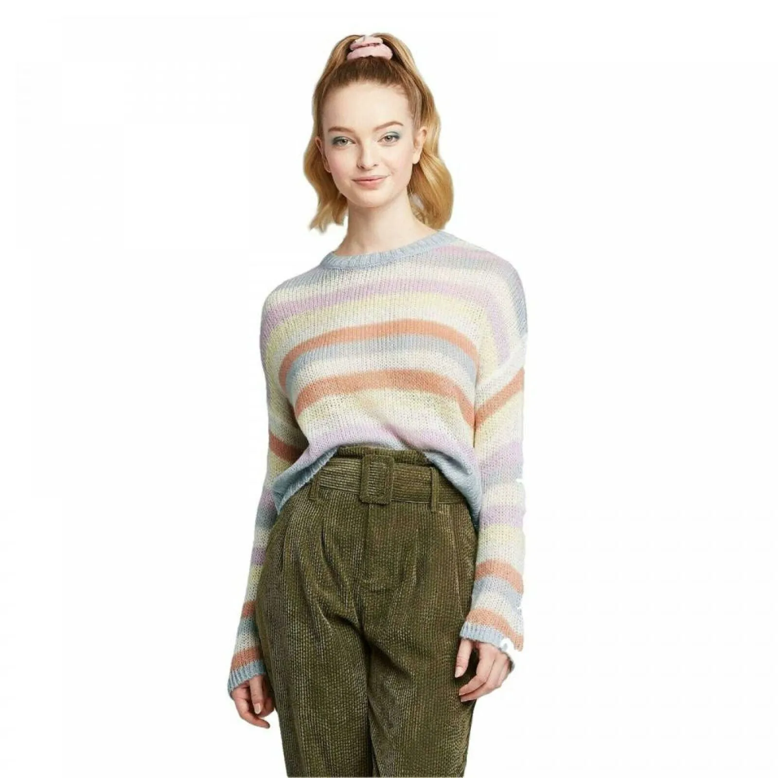 Wild Fable Women's Lightweight Striped Crewneck Pullover Sweater