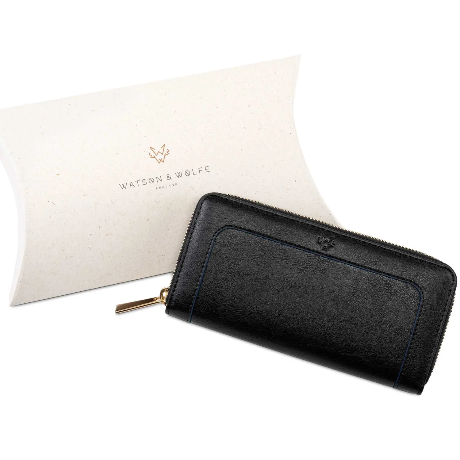 Wilton Vegan Leather Zipped Purse Wallet | Black & Cobalt Blue