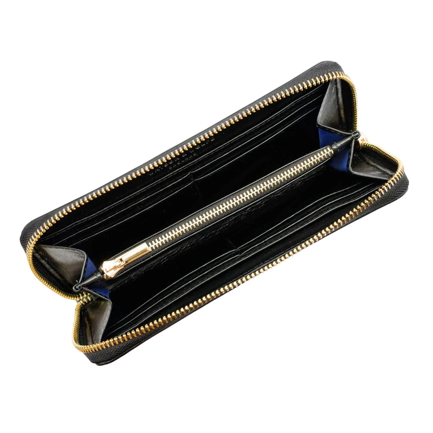 Wilton Vegan Leather Zipped Purse Wallet | Black & Cobalt Blue