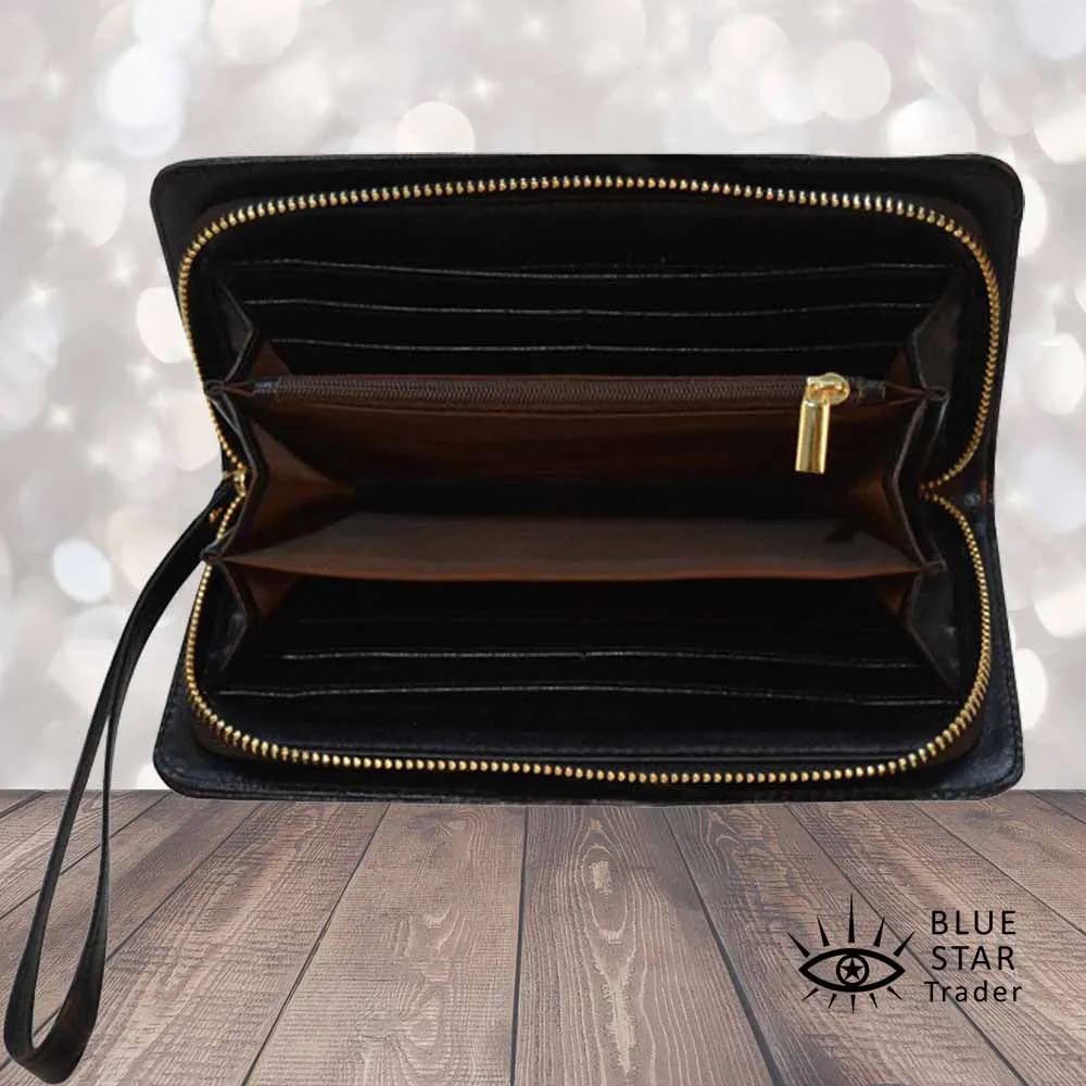 Witchy Moon Flowers Clutch Purse Zippered Wallet with Strap
