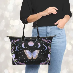 Witchy Purple Butterfly and Moon Phases Classic 15 Inch Handbag