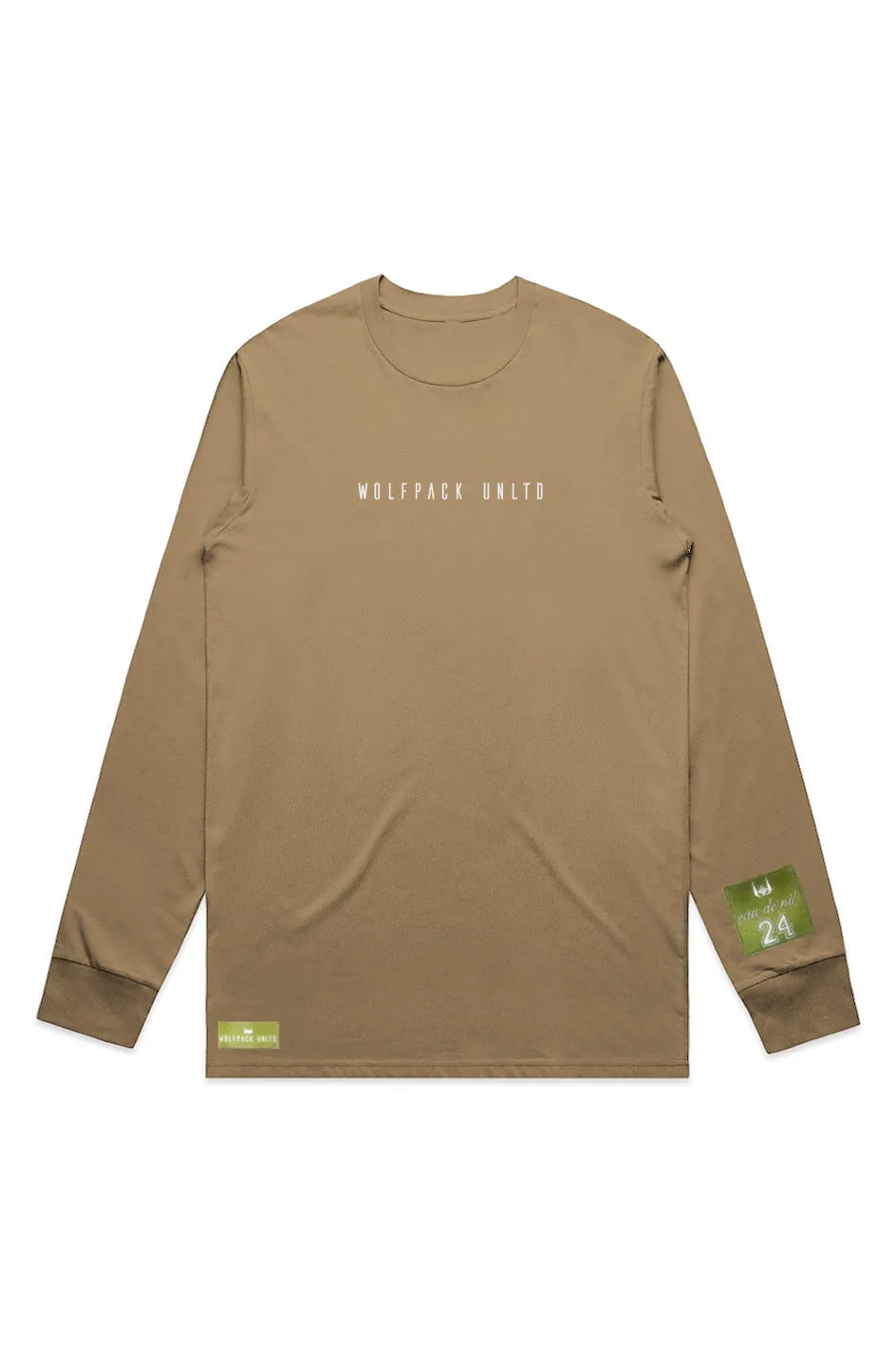 WOLFPACK UNLTD "STATEMENT" LIGHTWEIGHT TEE L/S TEXT LOGO | KHAKI BROWN