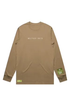 WOLFPACK UNLTD "STATEMENT" LIGHTWEIGHT TEE L/S TEXT LOGO | KHAKI BROWN