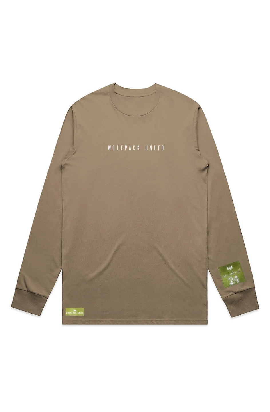 WOLFPACK UNLTD "STATEMENT" LIGHTWEIGHT TEE L/S TEXT LOGO | SAND