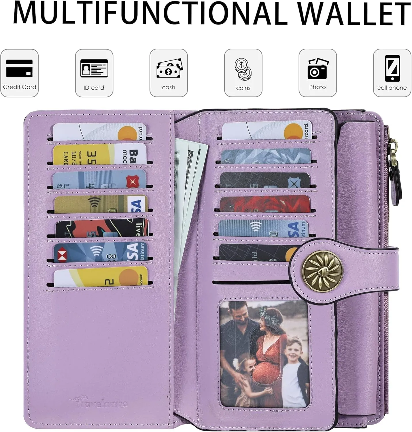 Women RFID Large Capacity Luxury Waxed Leather Clutch