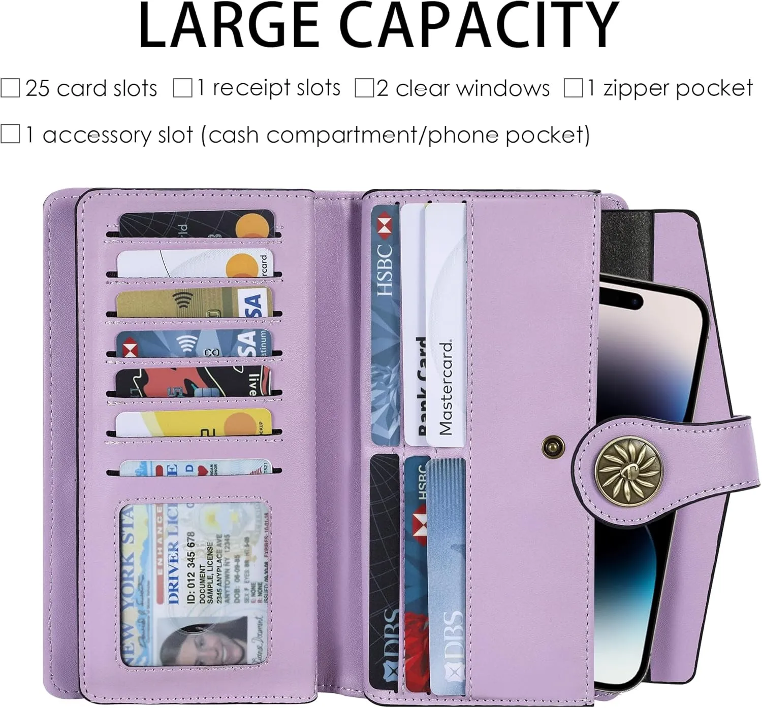 Women RFID Large Capacity Luxury Waxed Leather Clutch