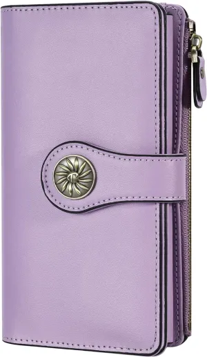 Women RFID Large Capacity Luxury Waxed Leather Clutch