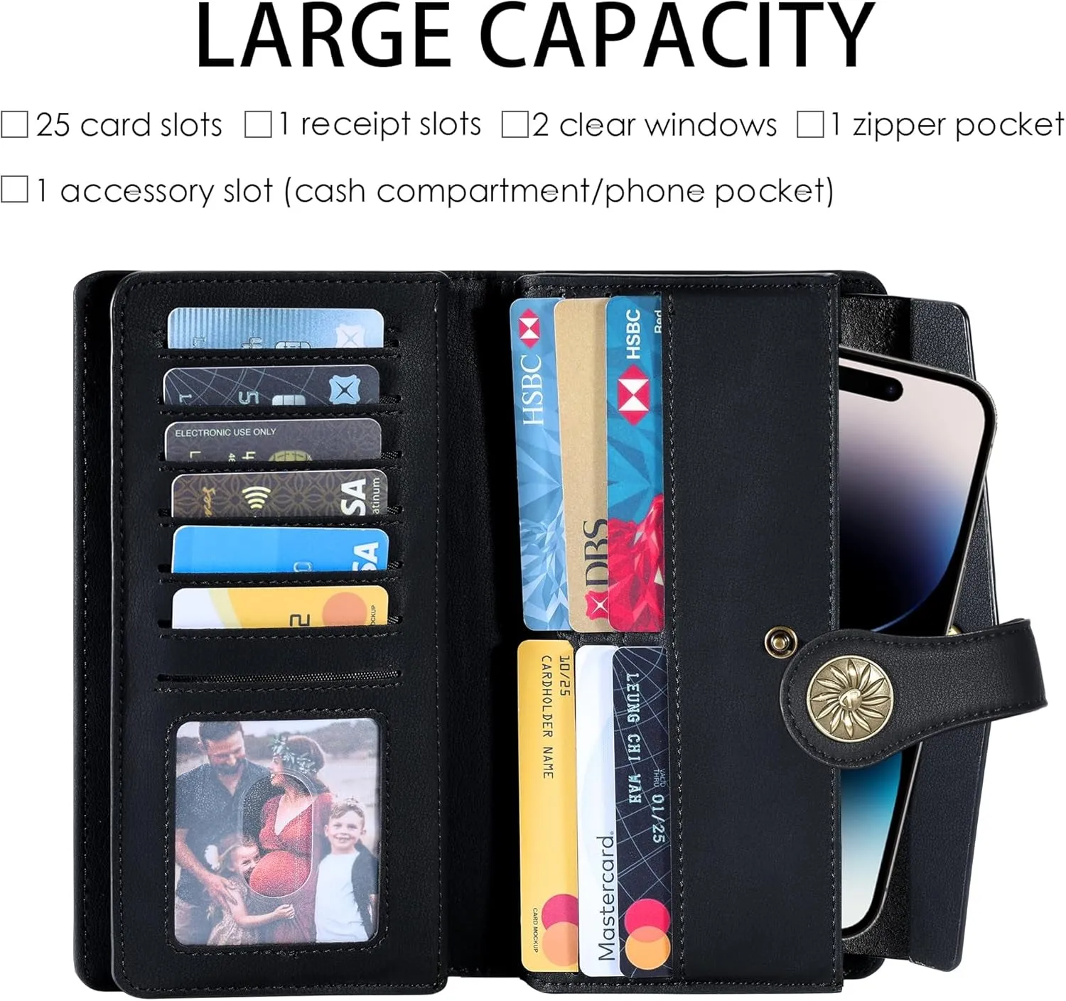Women's Large Capacity Clutch, Luxury Waxed Leather Wallet