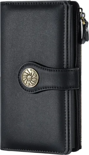 Women's Large Capacity Clutch, Luxury Waxed Leather Wallet