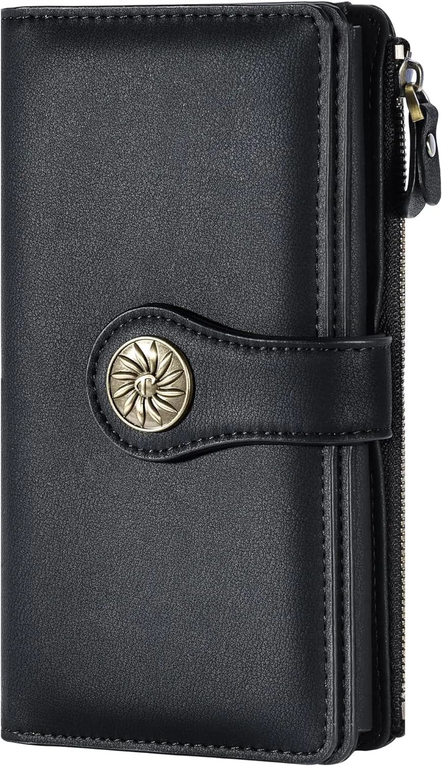 Women's Large Capacity Clutch, Luxury Waxed Leather Wallet