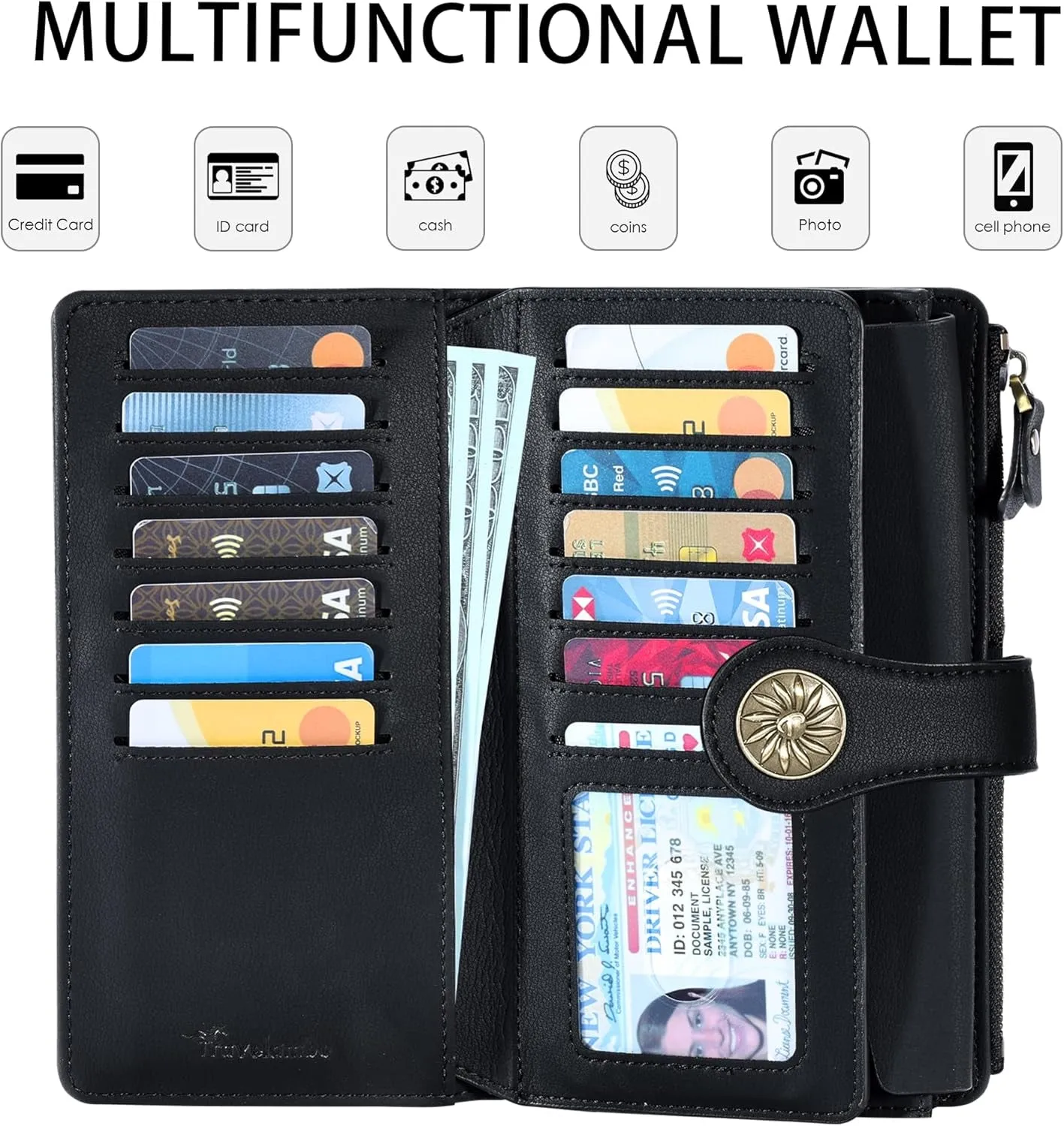 Women's Large Capacity Clutch, Luxury Waxed Leather Wallet