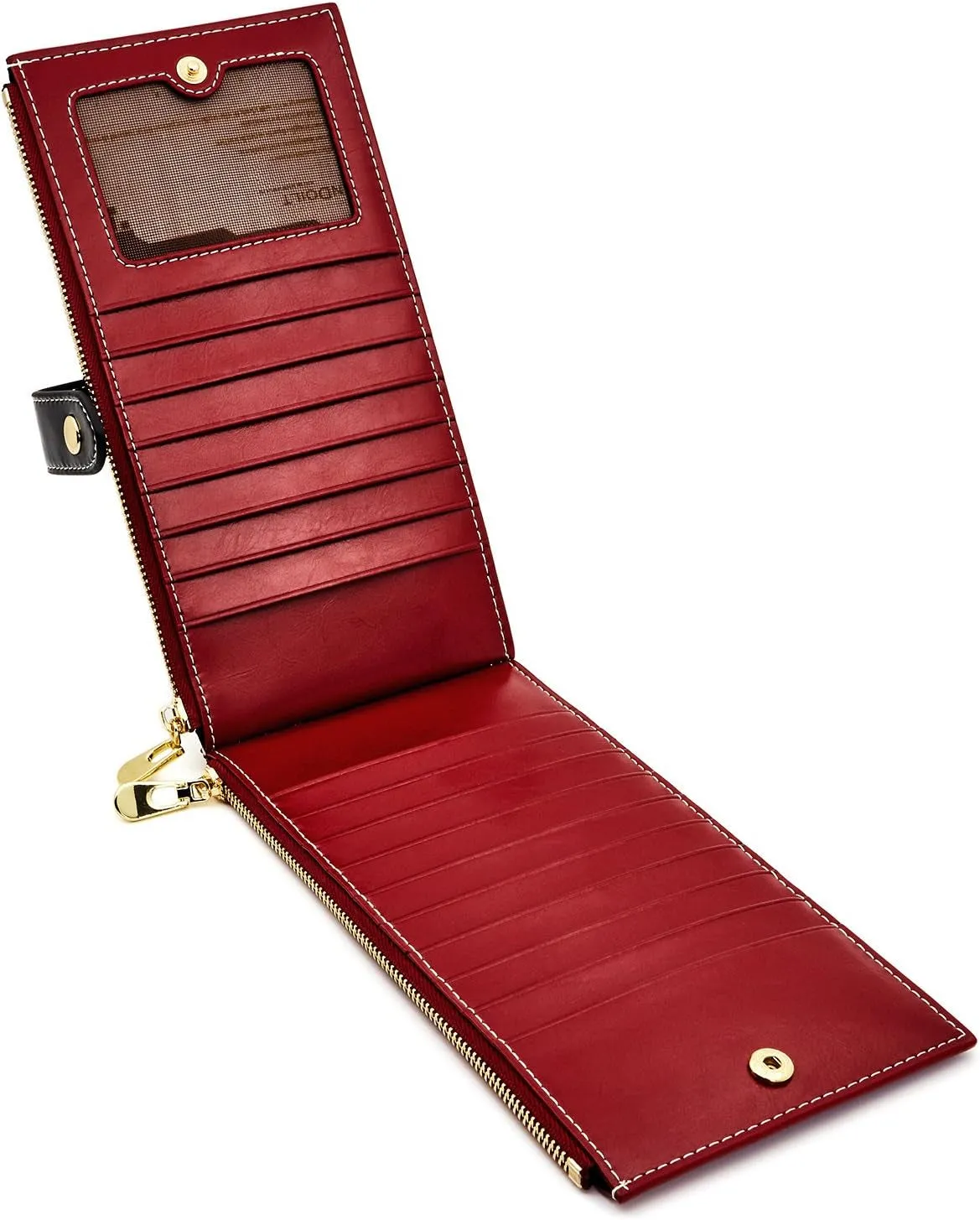 Women's Leather Clutch Wallet, Double-Zipper Credit Card Holder