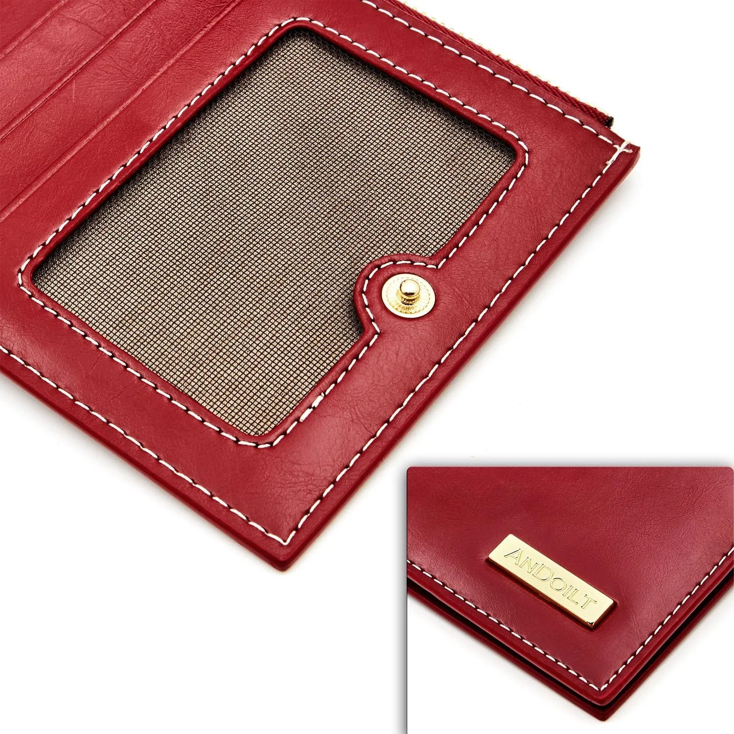 Women's Leather Clutch Wallet, Double-Zipper Credit Card Holder