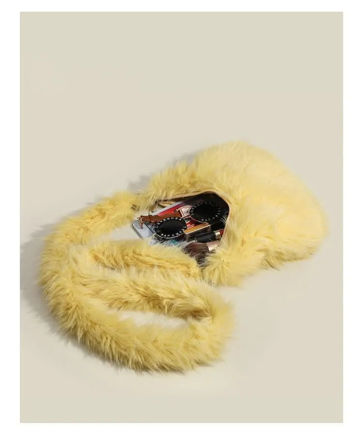 Women's Plush Fur Shoulder Bag – Trendy Korean-Style Handheld Messenger Bag