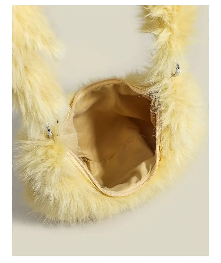 Women's Plush Fur Shoulder Bag – Trendy Korean-Style Handheld Messenger Bag