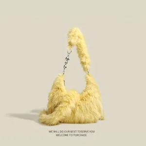 Women's Plush Fur Shoulder Bag – Trendy Korean-Style Handheld Messenger Bag