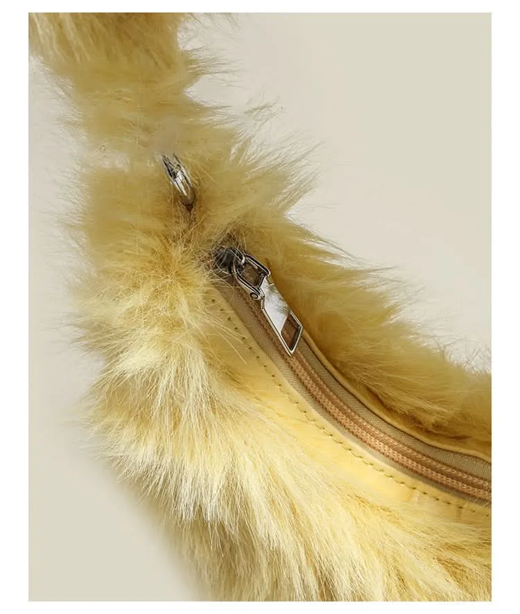 Women's Plush Fur Shoulder Bag – Trendy Korean-Style Handheld Messenger Bag