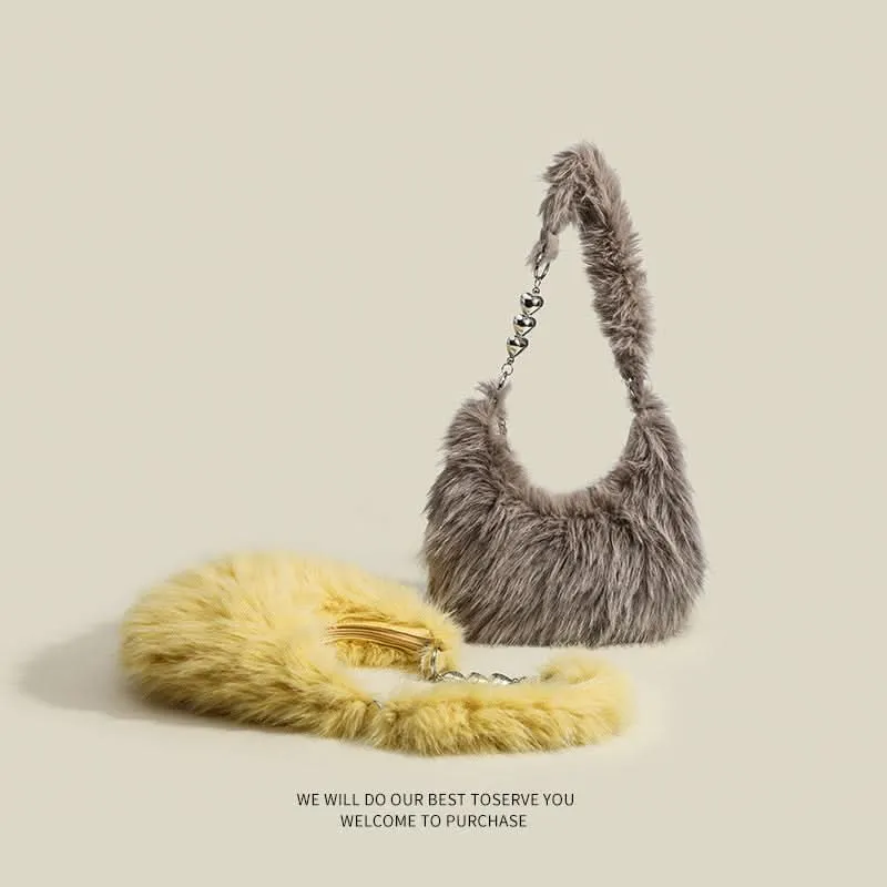 Women's Plush Fur Shoulder Bag – Trendy Korean-Style Handheld Messenger Bag