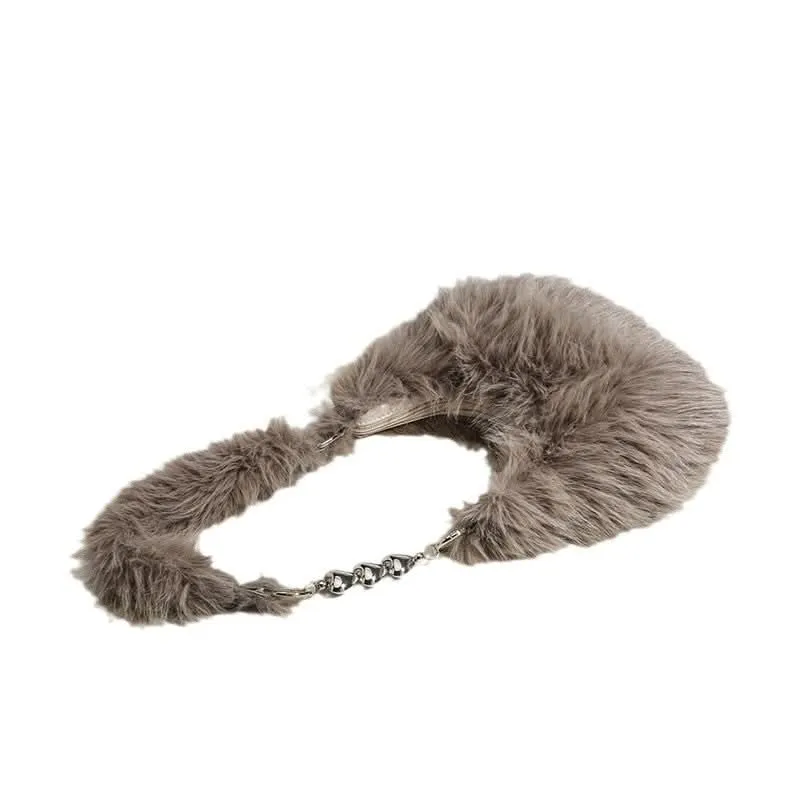 Women's Plush Fur Shoulder Bag – Trendy Korean-Style Handheld Messenger Bag